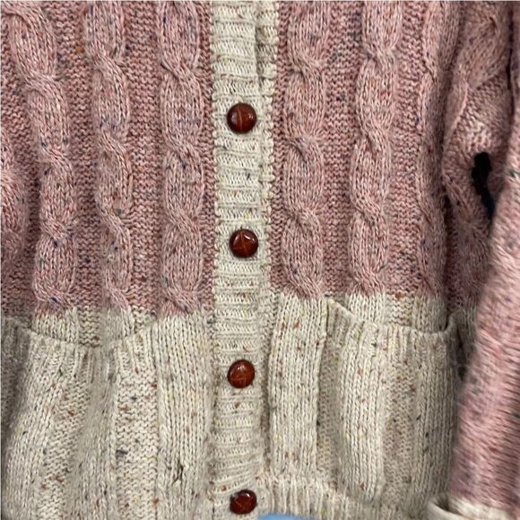 Vintage 90s LIZ CLAIBORNE Cardigan Women Cable Chunky Knit Wool Sweater Cream S - Picture 8 of 16